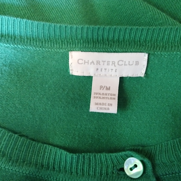 Charter Club Green Crewneck Cardigan Size MP - Picture 4 of 4